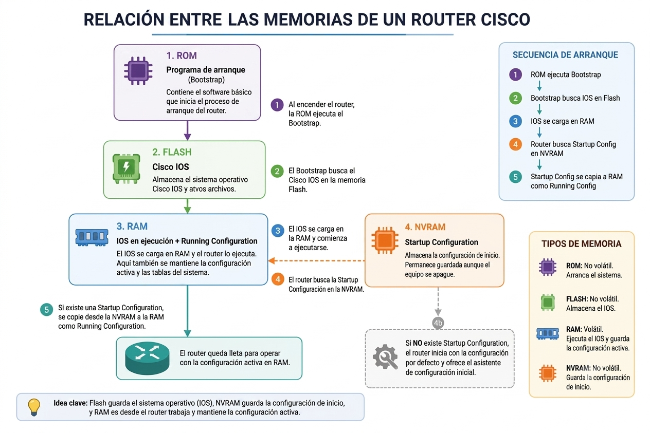 Relación entre las memorias del router Cisco